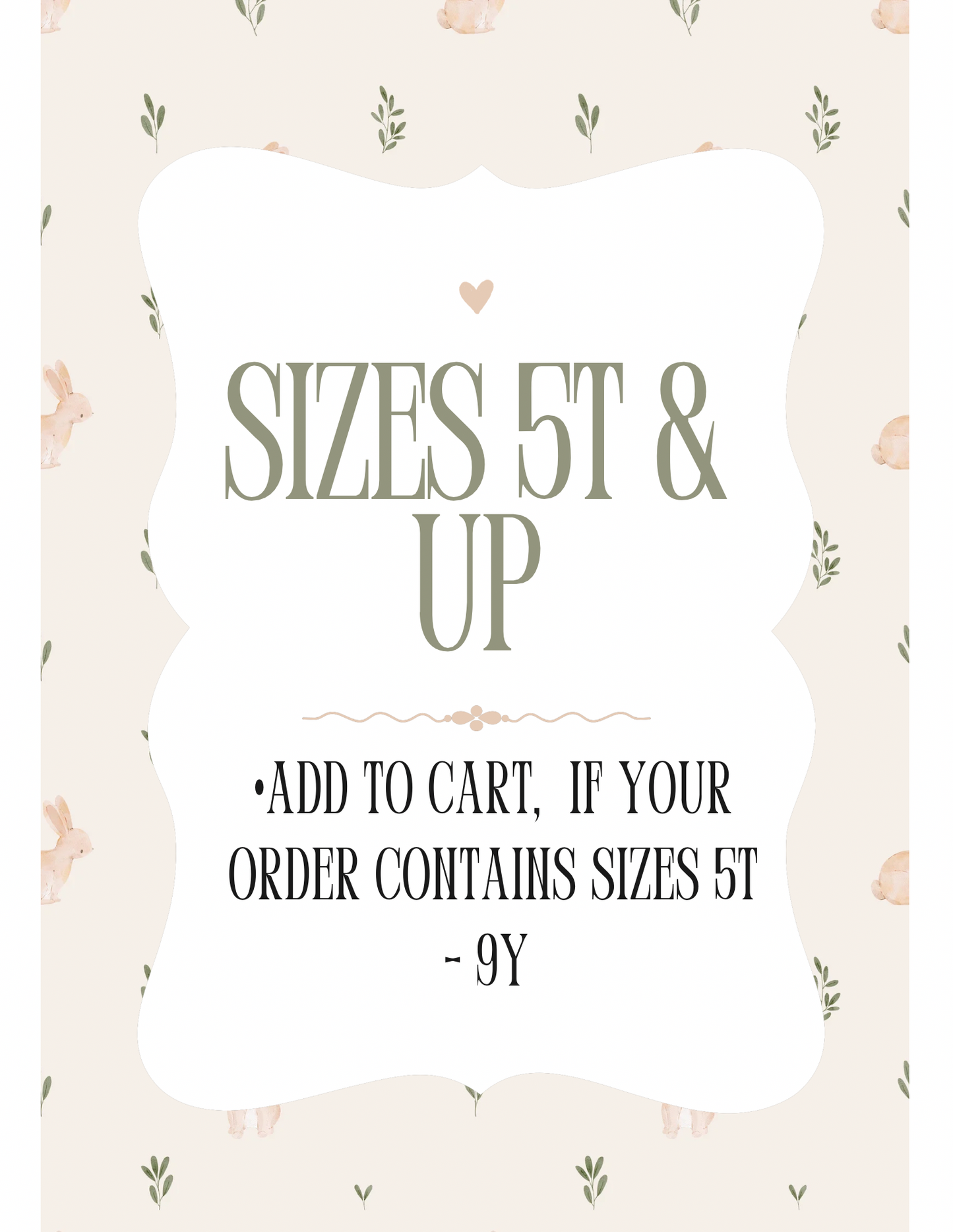 Upcharge For Sizes 5T - 9Y