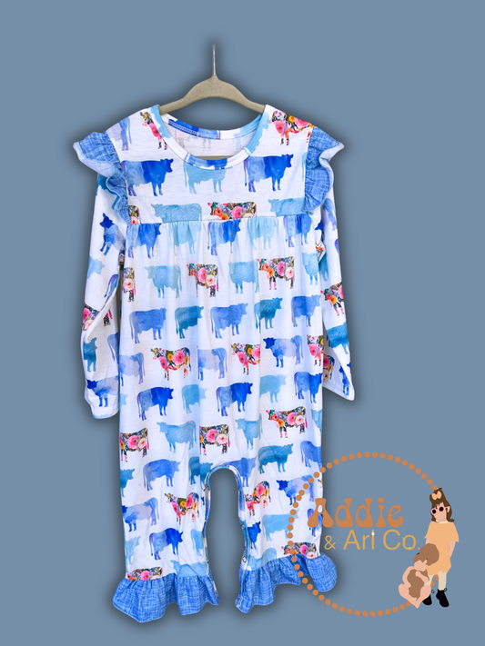 Colorful cow ruffled jumper